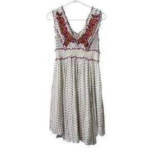 Anthropologie Lilka Maggie Embroidered White Paisley Sleeveless Dress Small Boho